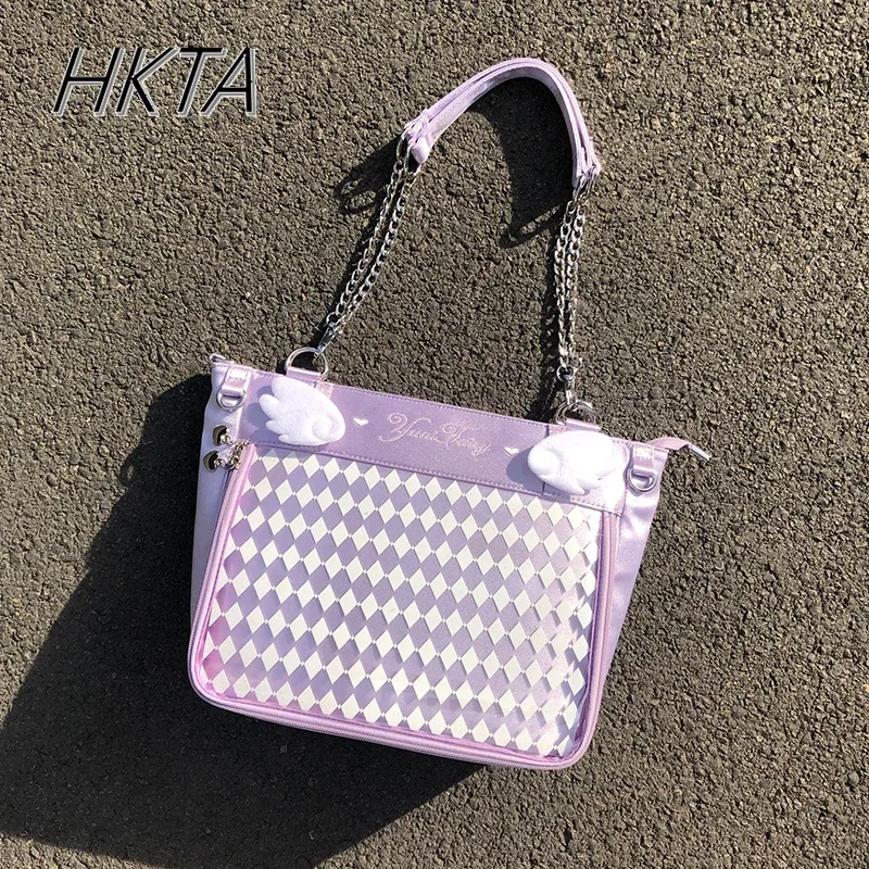 lolita – sac à main en relief pour femmes, doux et mignon, lettres d'été, grande capacité, sac anti-douleur pour filles, sacs à dos décontractés en satin violet clair