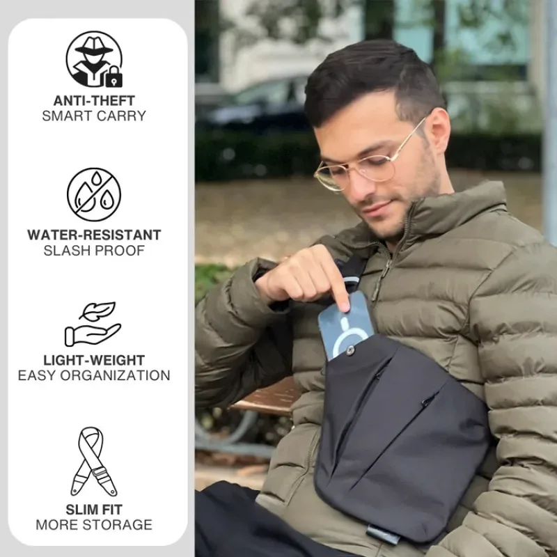 sac de poitrine antivol unisexe – sangles réglables, pochette de rangement polyvalente, portefeuille de voyage sécurisé
