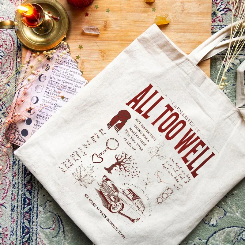taylor all too well canvas tote bag, causal shopping hangbag, gift for gérmusic-lover, large capacity canvas bag, music merch