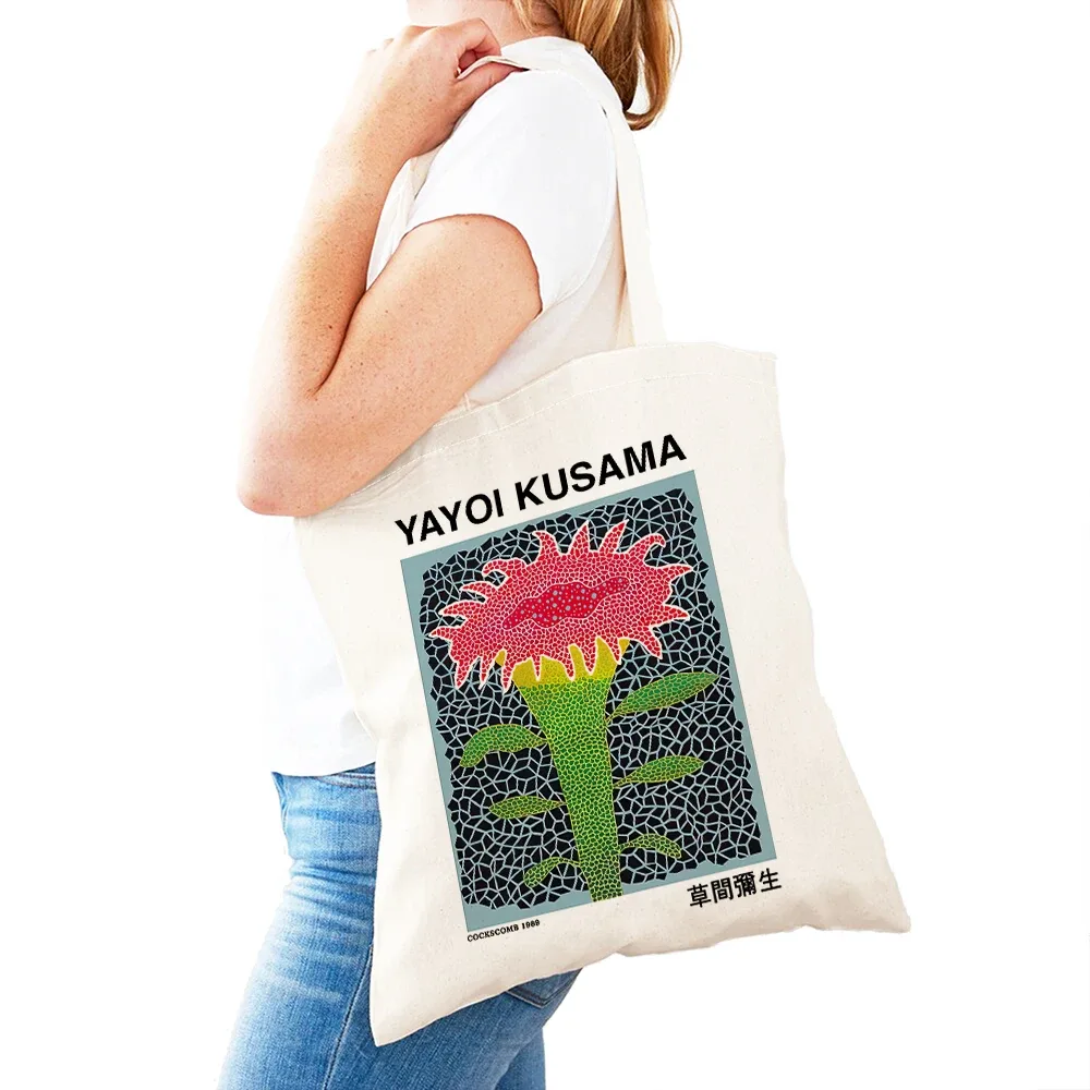 sac à main dot pumpkin lady shop yayoi kusama pour femmes, sacs de shopping à double impression, motif de champ de fleurs, sac fourre-tout pour filles, motif d'œil