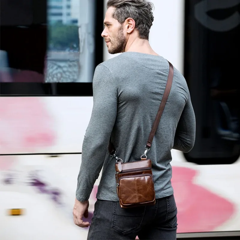 sac à bandoulière vintage en cuir véritable pour homme, sac à main messenger, étui à bombes, sac principal, initié, noir, 2020