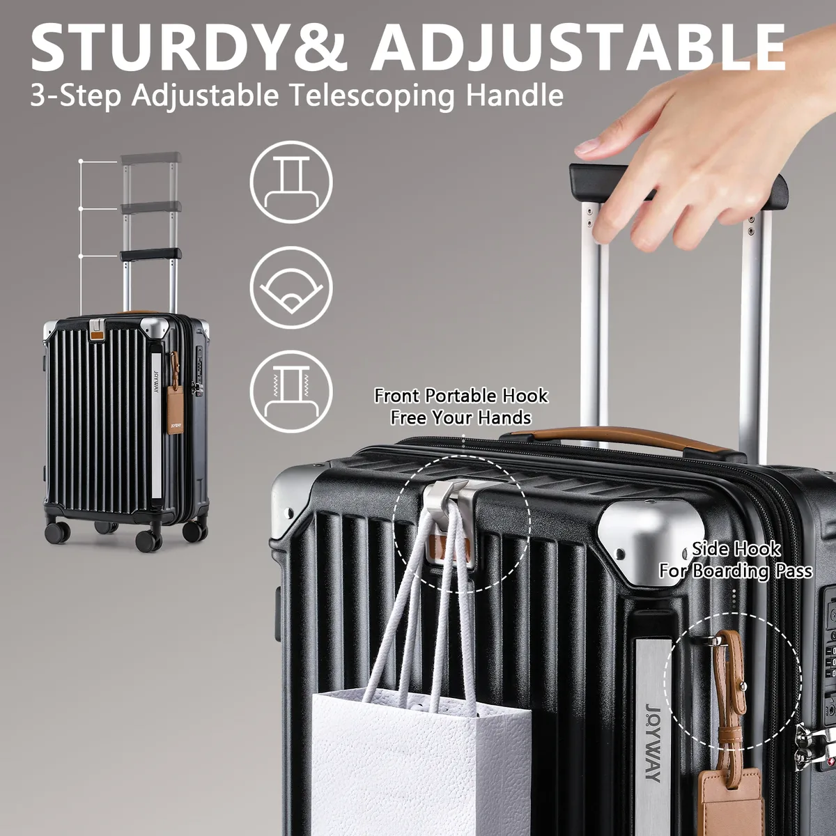 joyway bagage à main 20 pouces avec porte-gobelet et port usb, capacité extensible à 25%, valise intelligente avec roues antidérapantes