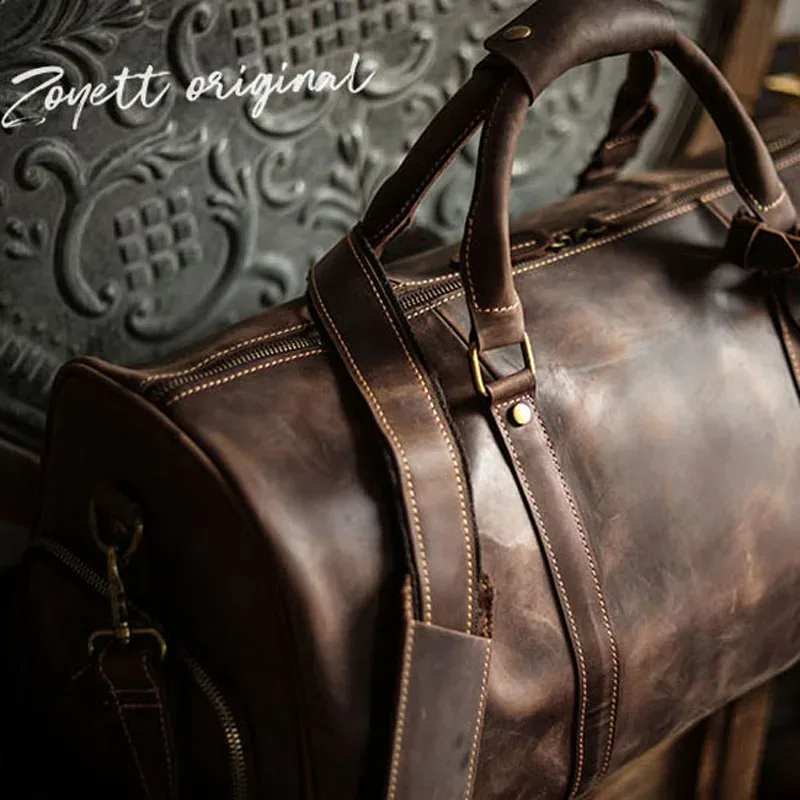 nasva-sac de voyage en cuir vintage pour homme, sac de week-end, sacs à main, sacs de messager, bagage avec compartiment à chaussures