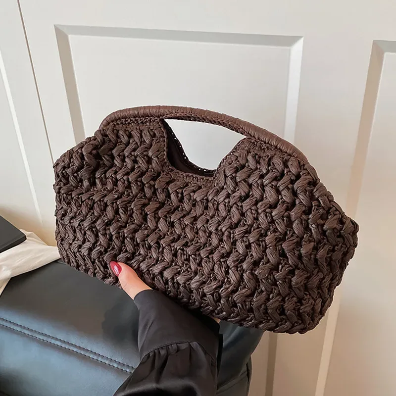 nouveau sac de plage d'été pour femme, pochette de luxe, sacs en paille de créateur, sac fourre-tout, sac à main tendance en rotin tressé, sac de voyage pour femme