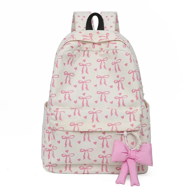 sac à dos en velours côtelé avec pendentif nœud, grande capacité, imprimé nœud, pour étudiants, femmes, voyage, sacoche pour ordinateur portable 2026