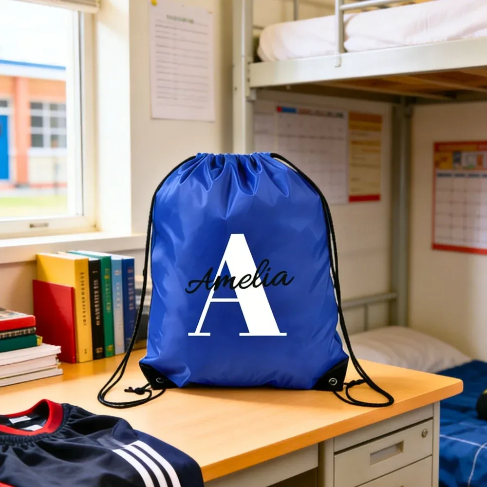sac à dos à cordon personnalisé avec nom, sac de sport personnalisé avec fond renforcé, cordon de serrage pour le sport, les voyages, l'école, cadeau d'anniversaire