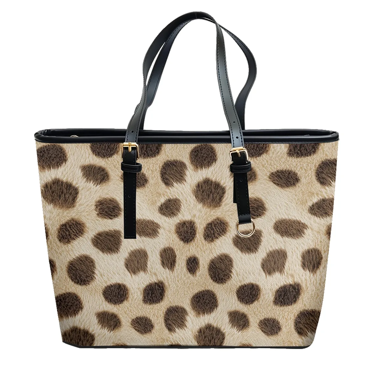 sac voyage polochon oxford université motif géométrique taches marron fond noir décontracté polyvalent week end