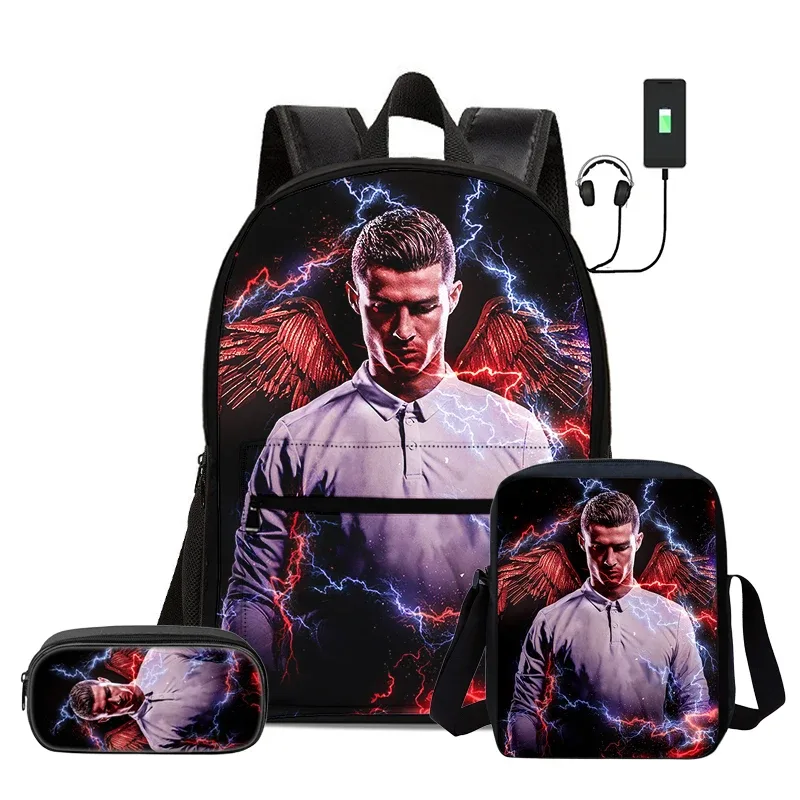 sac dos nylon motifs football noirs couleurs vivaces bandoulière arquée interface usb usage voyage