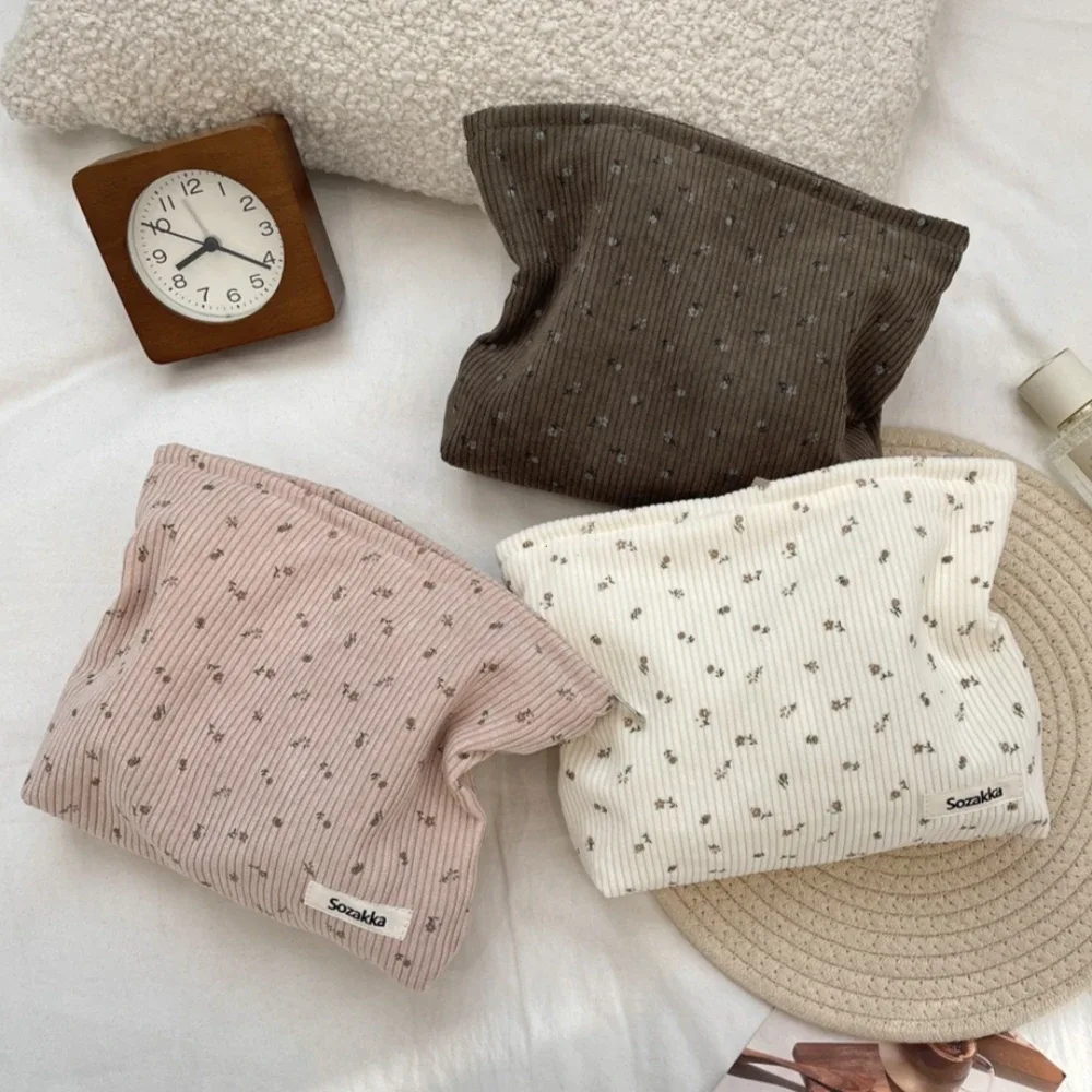 Sac de voyage en velours côtelé pour cosmétiques, sac de rangement portable pour maquillage, pochettes pour femmes, grande capacité, organisateur de maquillage à fermeture éclair, pochette de rangement