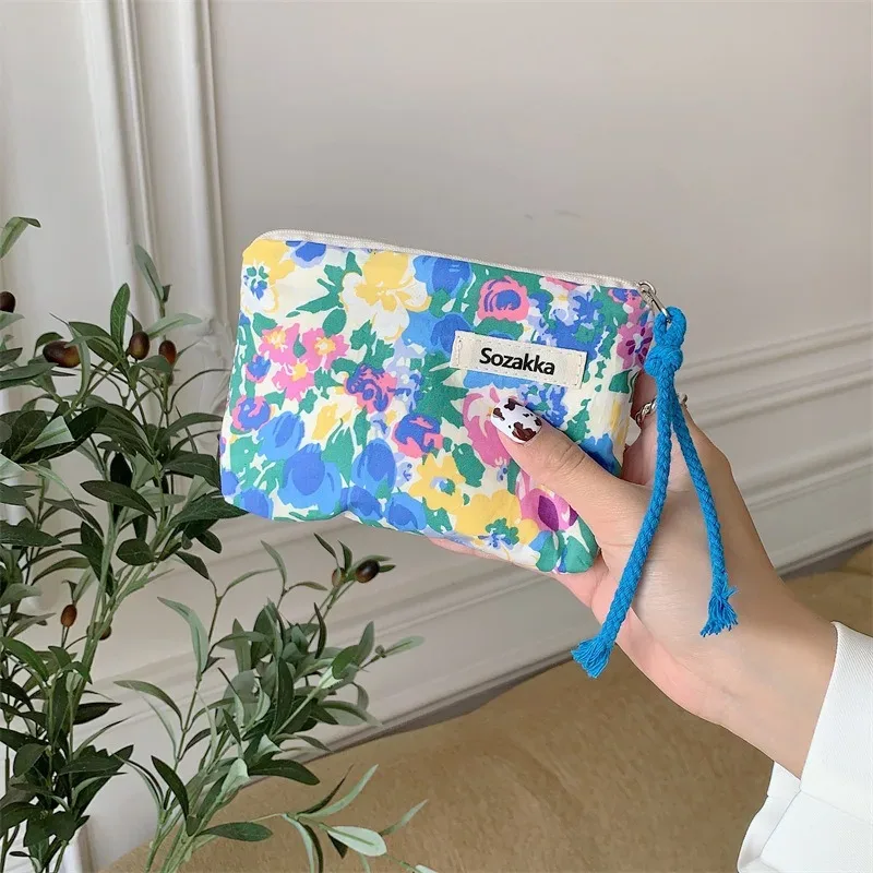 kawaii – porte-monnaie portable de voyage à fleurs, sac de rangement de rouge à lèvres cosmétique, sacs à main de maquillage pour femmes, organisateur de portefeuille, petites pochettes