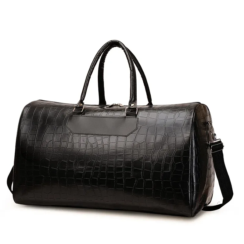 sac de voyage grande capacité pour le week-end, personnalisable avec nom, en cuir pu motif crocodile, sac bandoulière de luxe rétro, sac de sport, sac de voyage polochon