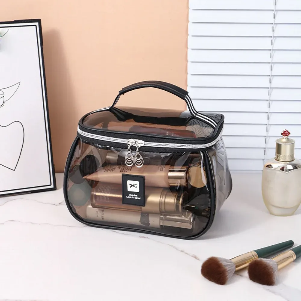 sac à cosmétiques transparent en pvc, trousse de maquillage transparente à main, grande capacité, fermeture éclair, organisateur de rangement de toilette pour femmes