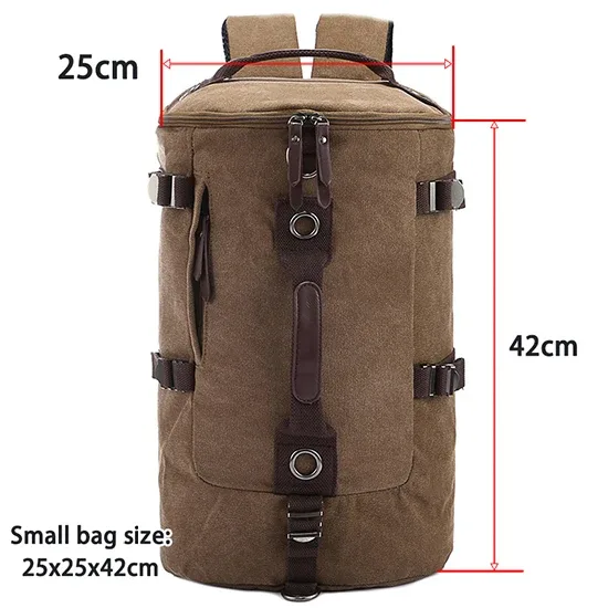sac dos toile cuir bandes marron toile beige fermetures glissières poignée souple capacité voyage