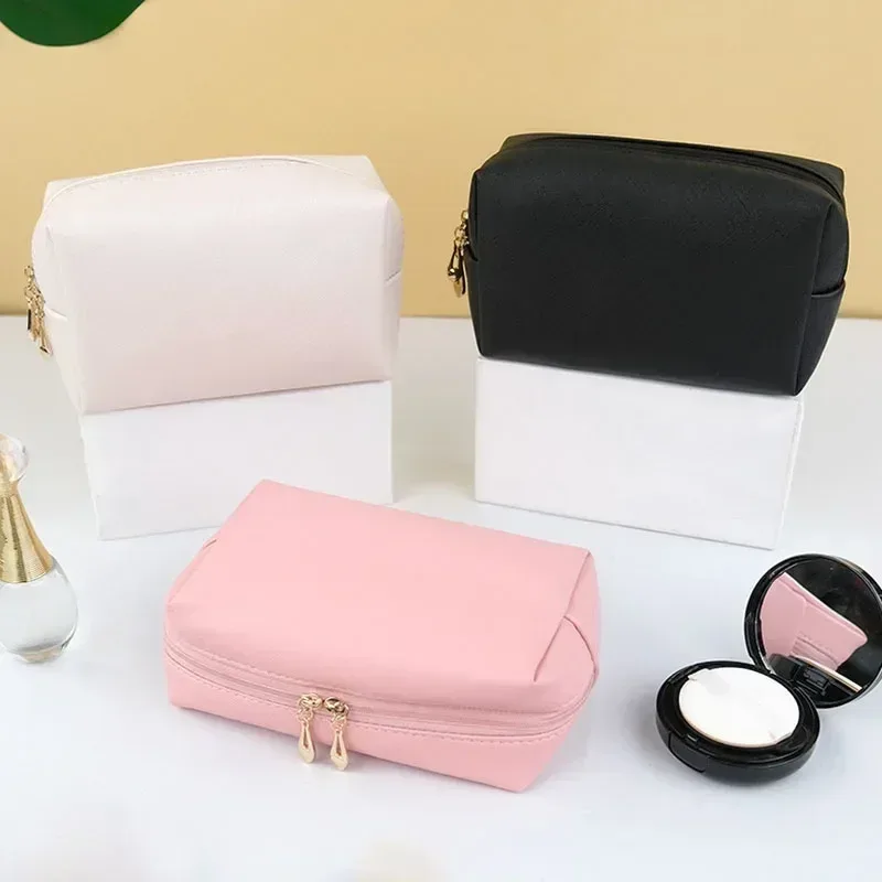 sacs à cosmétiques en cuir pu avec fermeture éclair pour femme, trousse de maquillage, étui à rouge à lèvres, trousses de toilette étanches, petit et grand, mode féminine, 1pc