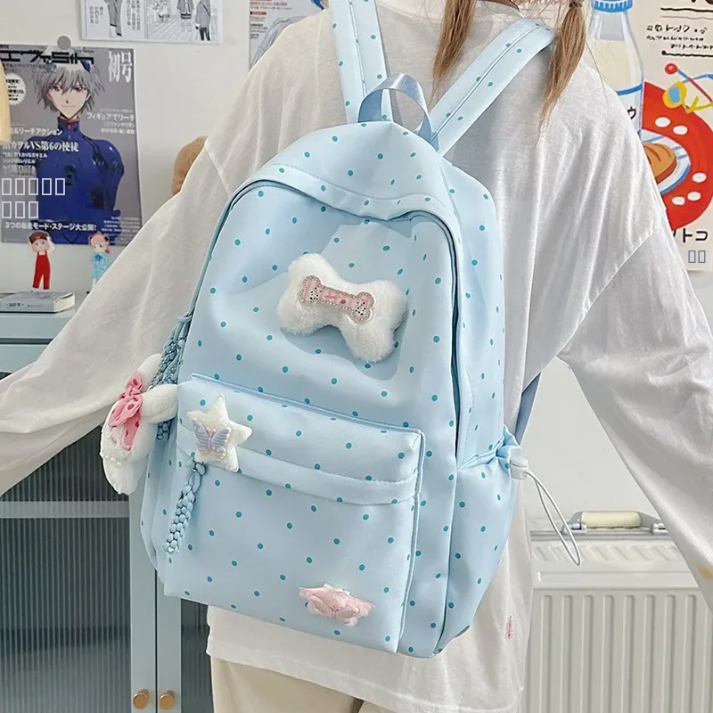 sac à dos scolaire coréen à pois grande capacité, sac à double bandoulière pour collégiens, sac à dos mignon style campus