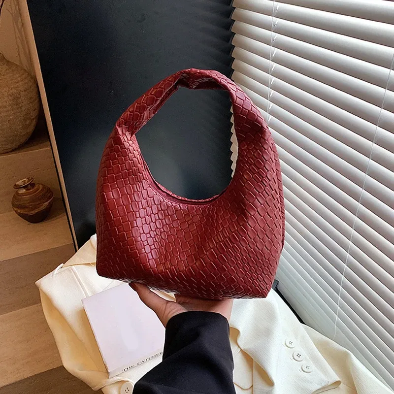 femmes classique mode tissé en relief hobo souple en cuir pu petit sac à bandoulière à poignée supérieure décontracté sacs à main quotidiens