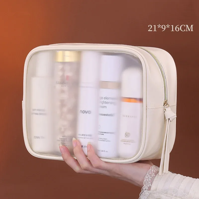 sac à cosmétiques semi-transparent en pvc mat - organisateur de maquillage de luxe grande capacité, trousse de toilette de voyage pour femmes