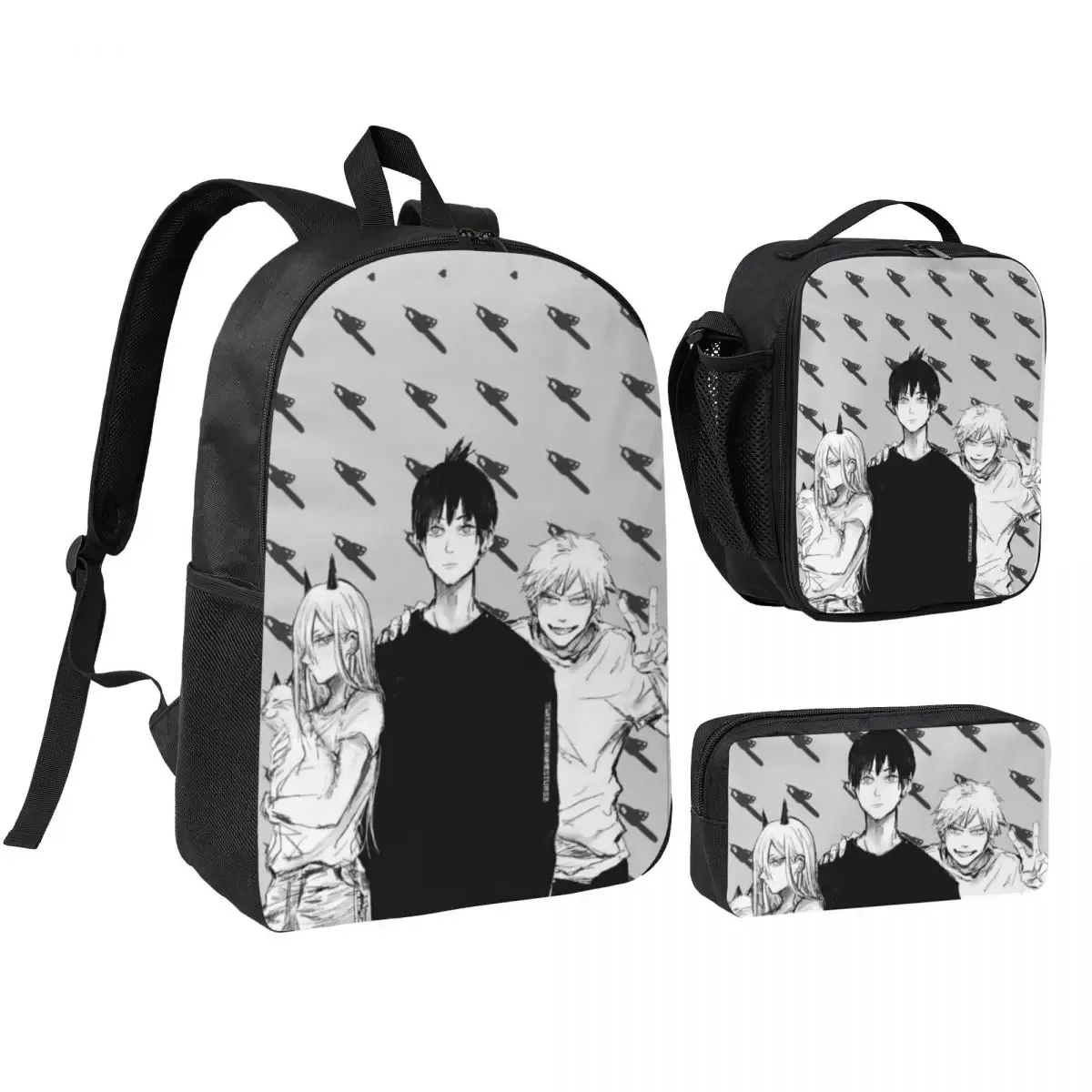 sac dos polyester noir motif graphique format rectangulaire bandoulière grande capacité voyage école université travailler transport documents ordinateur portable luncheon sac crayons
