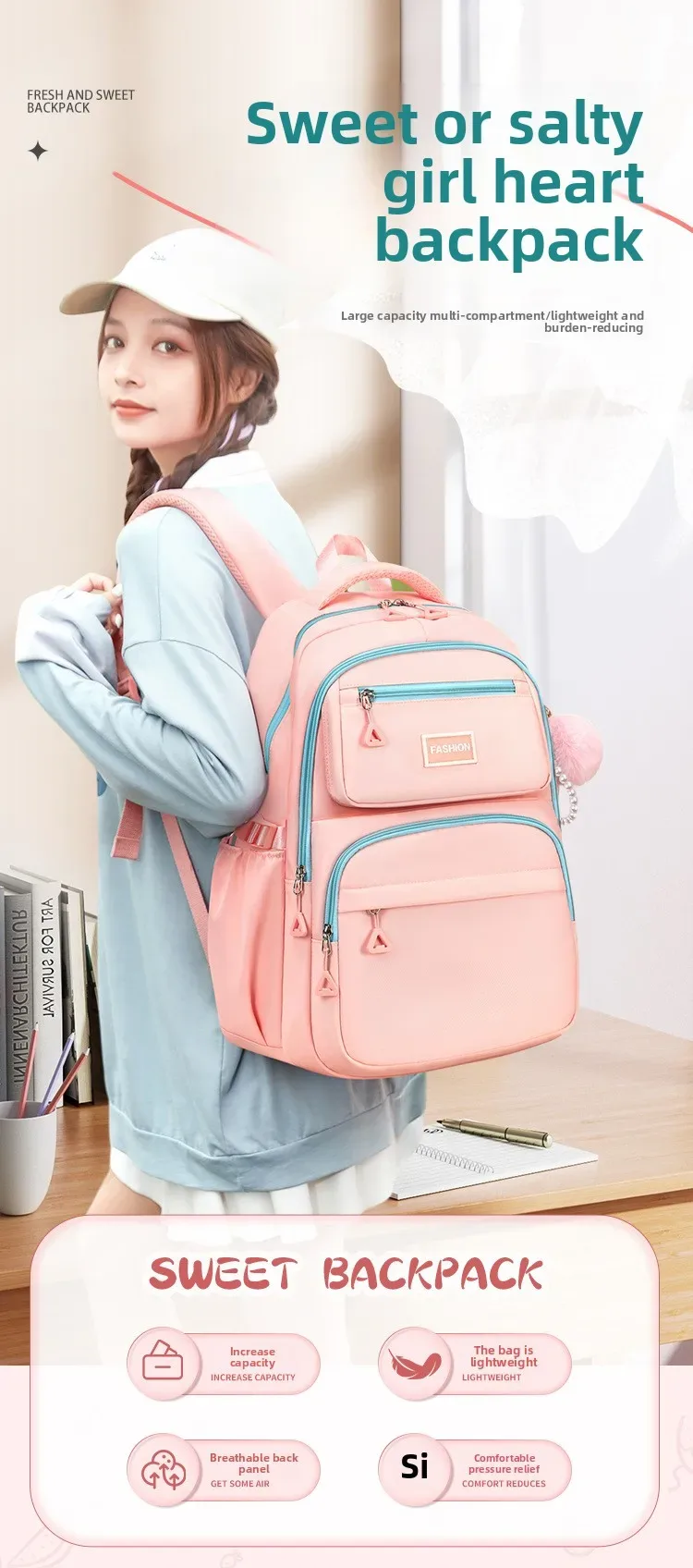 sac à dos scolaire avec pendentif en perles pour filles, en nylon imperméable, sac à dos pour adolescents, sac à dos pour étudiantes, sac à dos de voyage pour femmes, sacs kawaii.