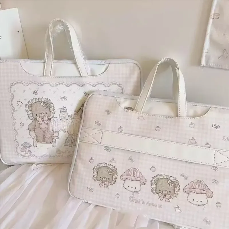 sac pour ordinateur portable avec imprimé de dessins animés mignons et doux de style coréen pour femmes, compatible macbook air pro 13 14 15 16 pouces, housse pour ordinateur portable, tablette, sac à main rose