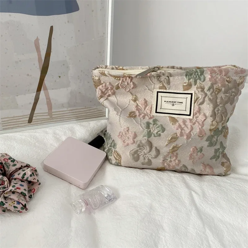 trousse à cosmétiques imprimée de fleurs pour femmes, trousse à crayons, trousse de voyage pour la présidence, trousse de maquillage florale mignonne, rouge à lèvres, pinceaux de maquillage, sac de rangement en poudres