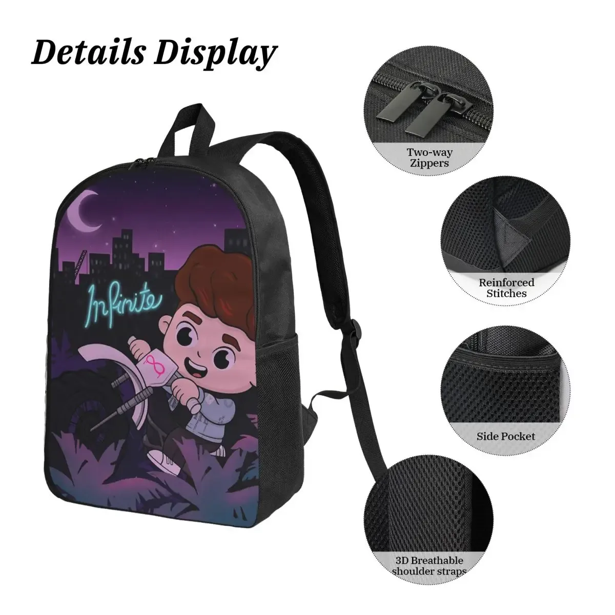 sac dos polyester noir personnage épée silhouettes lune pochette isolement déjeuner unisexe voyage école