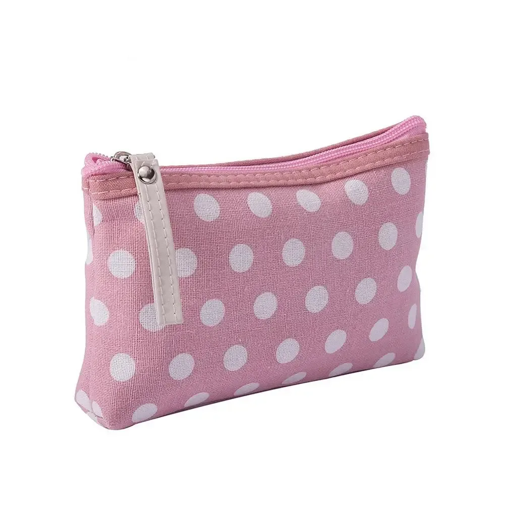 jolie trousse de maquillage en toile à pois pour femmes, pochette de rangement portable pour cosmétiques, trousse de toilette de voyage à fermeture éclair, étui à crayons, organisateur