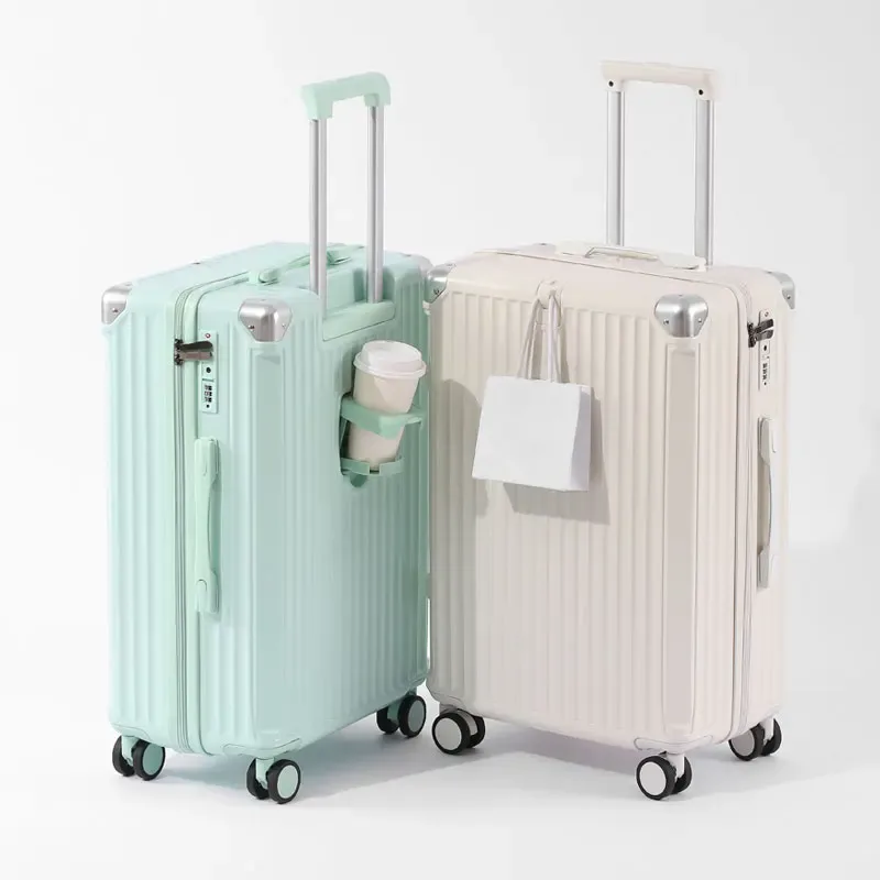 valise abs + pc à fermeture éclair, bagage multifonctionnel de grande capacité, étui de voyage avec crochet porte-gobelet, roue rotative 20", 24", 28"