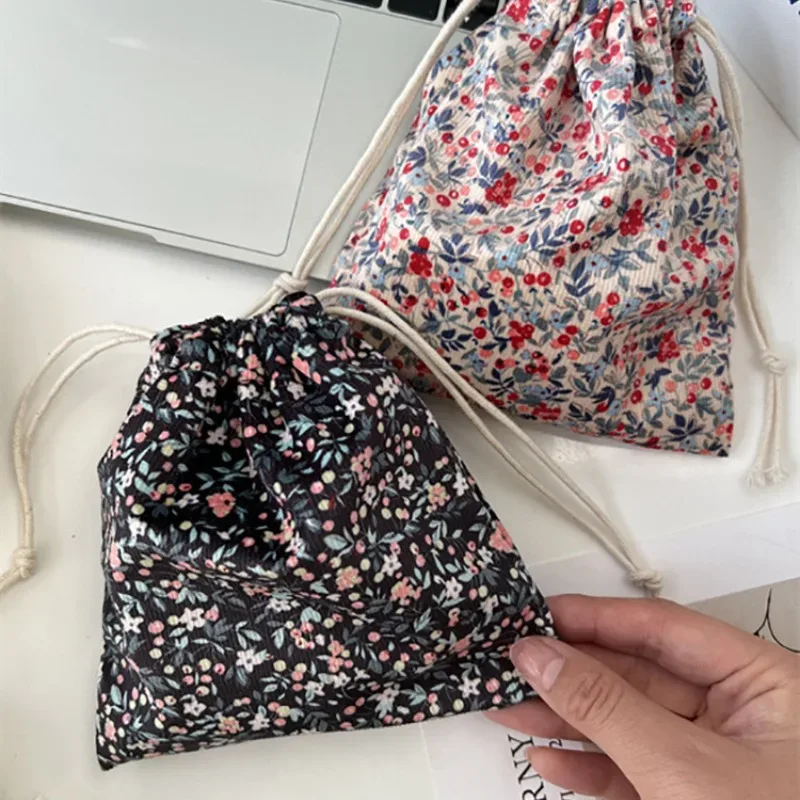 petit porte-monnaie cosmétique en velours côtelé pour femme, sac de rangement à cordon de proximité, fourre-tout à bijoux, sacs d'emballage en poudre, rouge à lèvres mignon