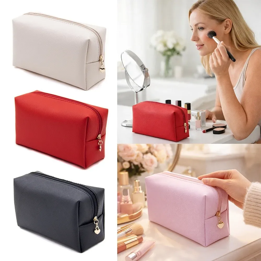 nouvelle trousse de maquillage en cuir pu, fermeture éclair étanche, trousse de toilette grande capacité, trousse à cosmétiques pour femmes et hommes