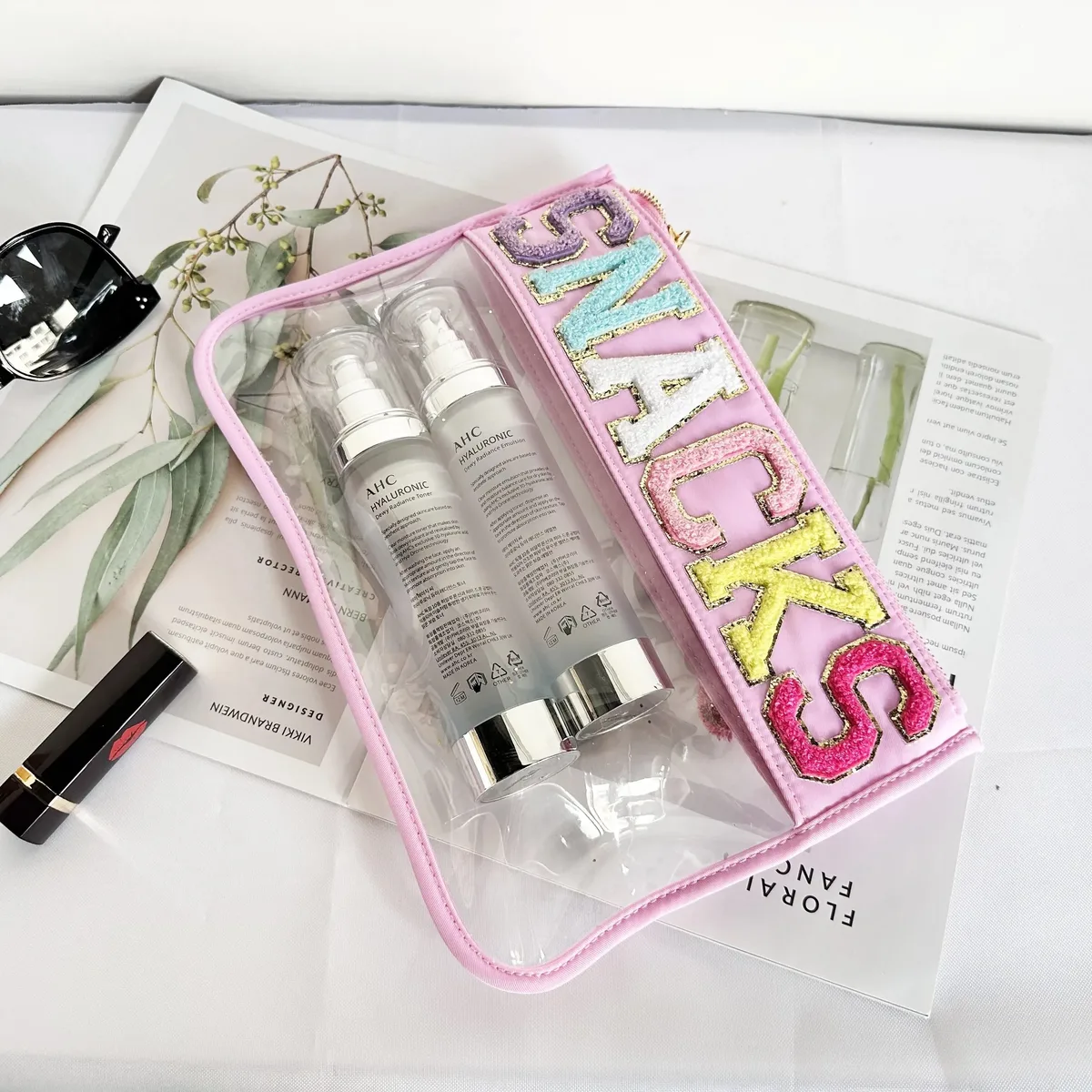 pvc lettre motif graphique voyage aéroport grande capacité portable sac de rangement de maquillage de poche