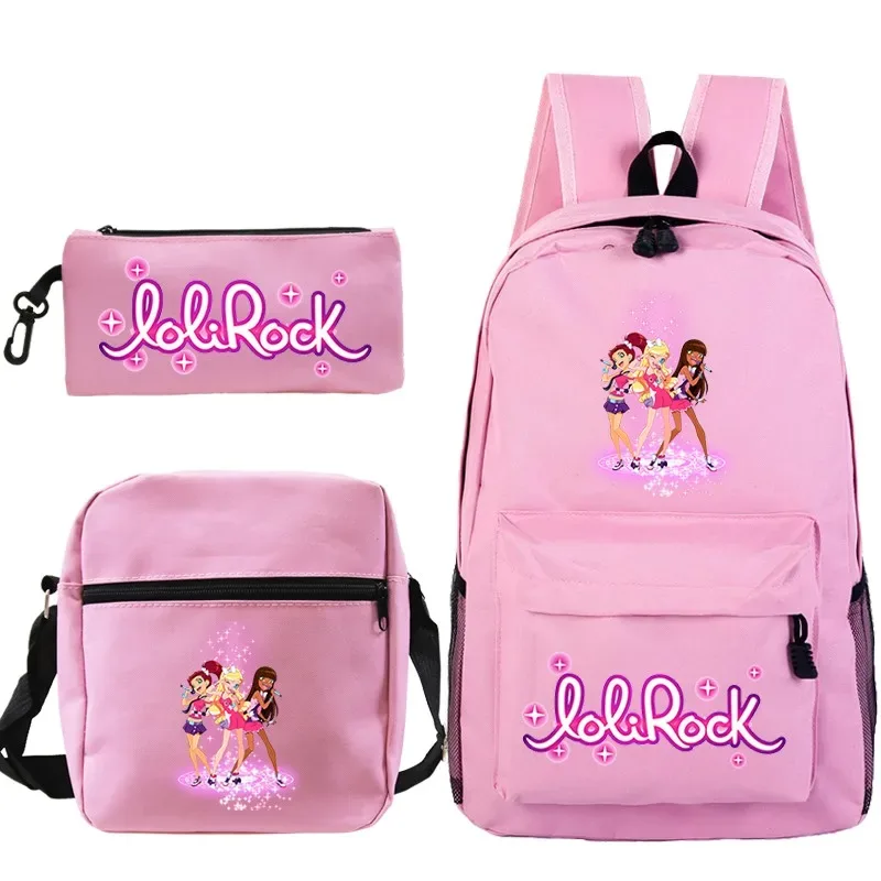ensemble de sac à dos lolirock mignon pour garçons et filles, sacs d'école animés, sac à dos de voyage pour hommes et femmes, cadeau pour adolescents, 3 pièces