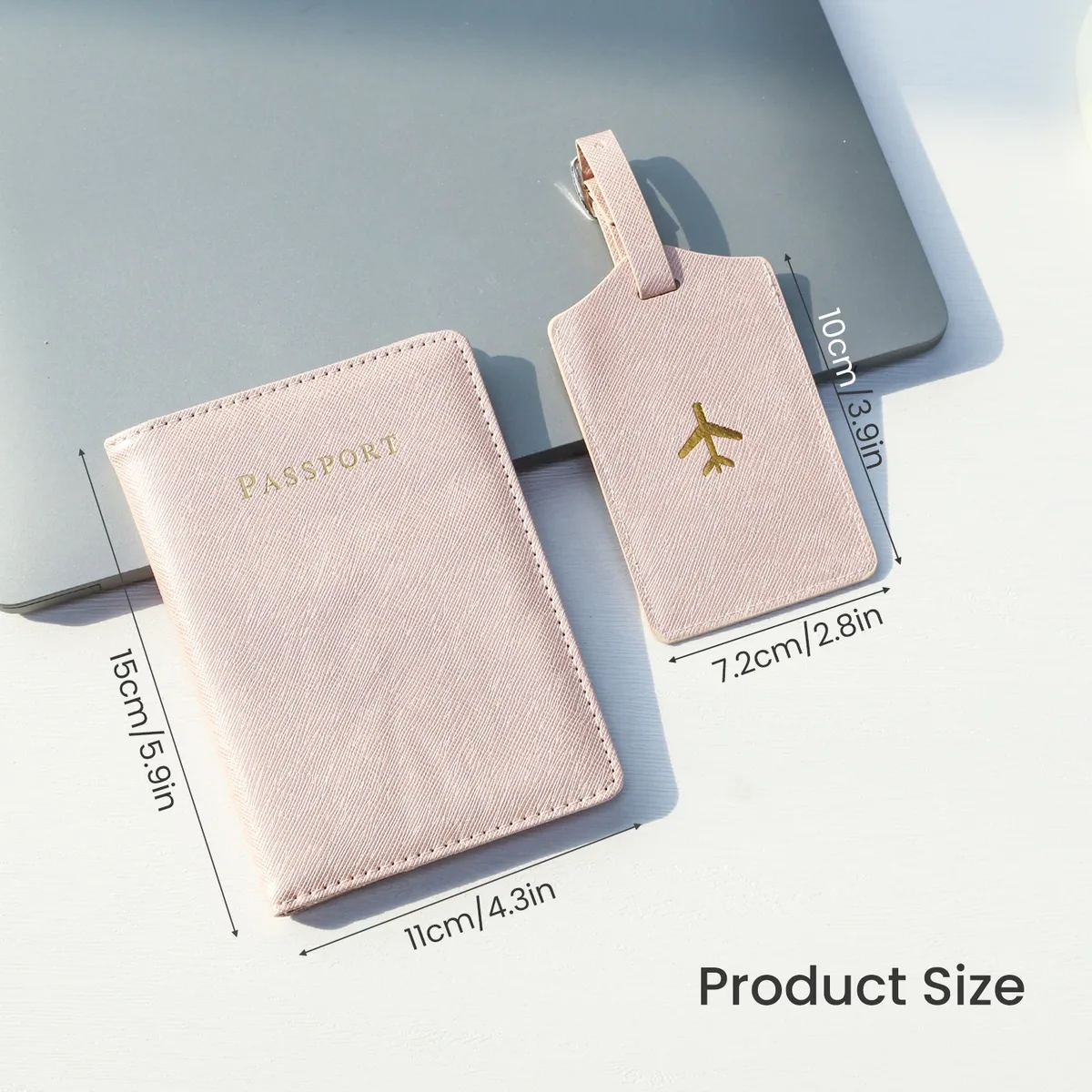 étiquette bagage simili cuir rose doré passeport motif avion accessoire voyage compartiment documents cartes identité