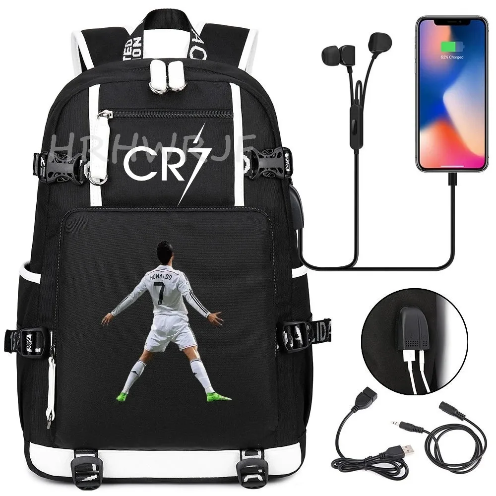 sac à dos camouflage cr7 avec usb, sac d'école pour filles et garçons du secondaire, pour adolescents, simple, multi-poches, capacité de voyage, sac à dos de randonnée pour hommes