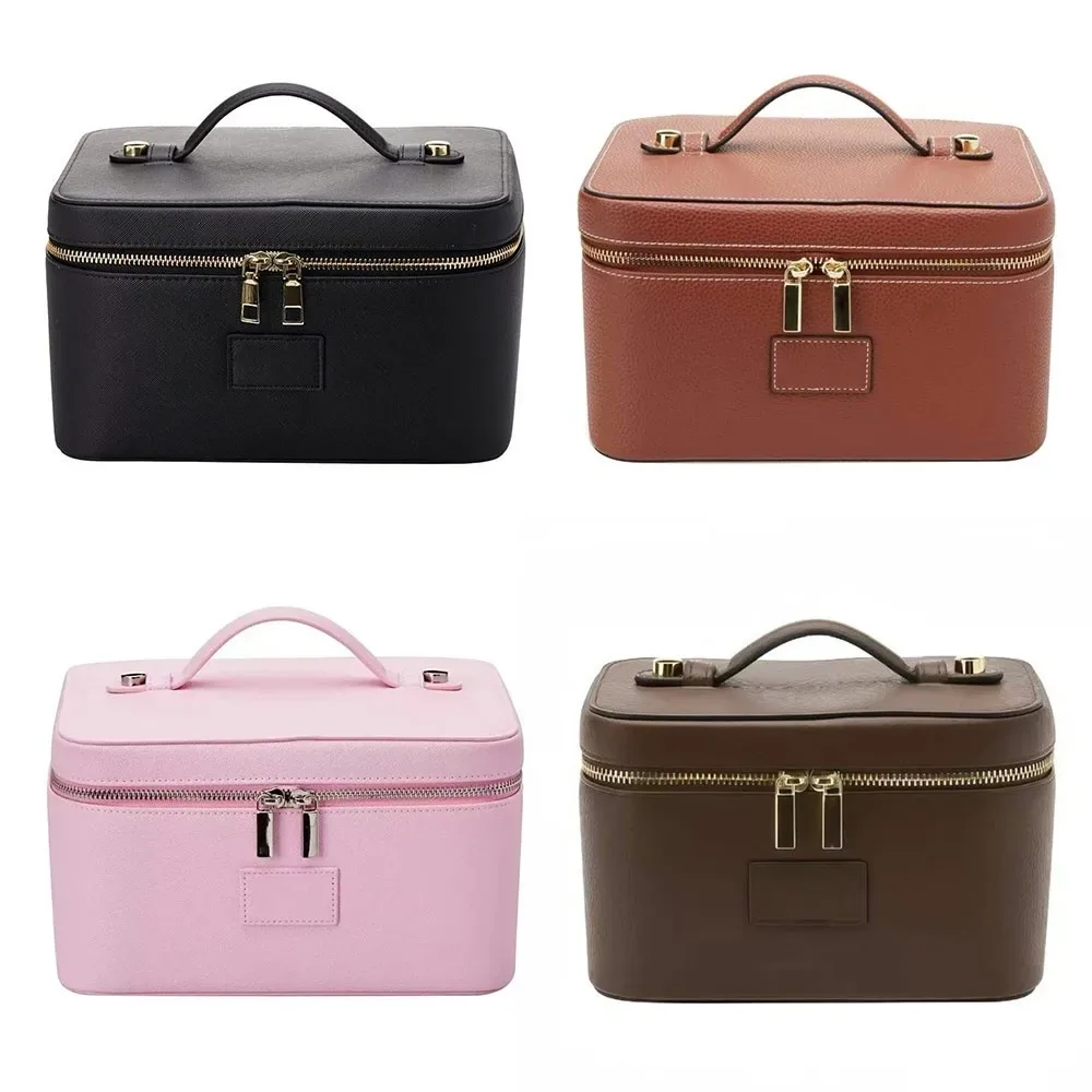 sac de maquillage en cuir pu, grande capacité, étanche, sac de rangement pour appareil photo, séparateur amovible, forme carrée, trousse de toilette pour femmes et hommes