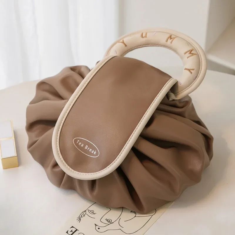 sac de maquillage imperméable en pu avec cordon de serrage kawaii, grande trousse de toilette de voyage, organiseur de cosmétiques de luxe, cadeau pour femmes et filles, usage quotidien