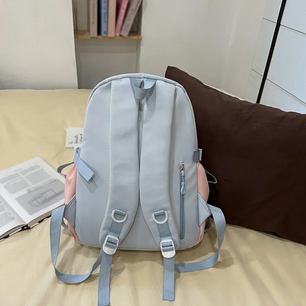 sac dos nylon unisexe pastel gris rose bleu clair motifs lapins coeurs accessoires voyage léger