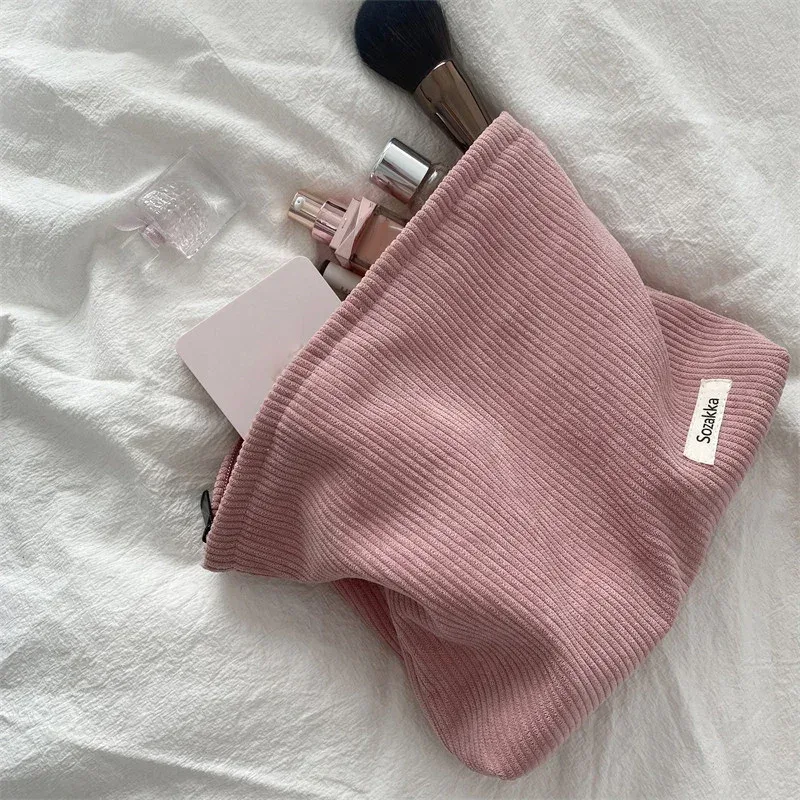 trousse de maquillage en velours côtelé pour femme, trousse cosmétique à imprimé floral rétro, étuis de rangement de beauté, poudres de maquillage de voyage