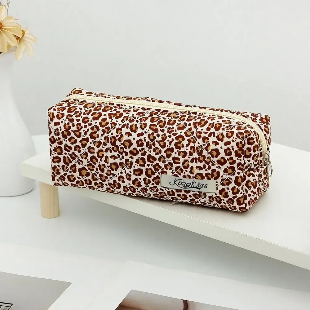 trousse de maquillage matelassée en coton imprimé floral, plusieurs tailles, sac à cosmétiques multifonctionnel imprimé léopard, pochettes à main de voyage
