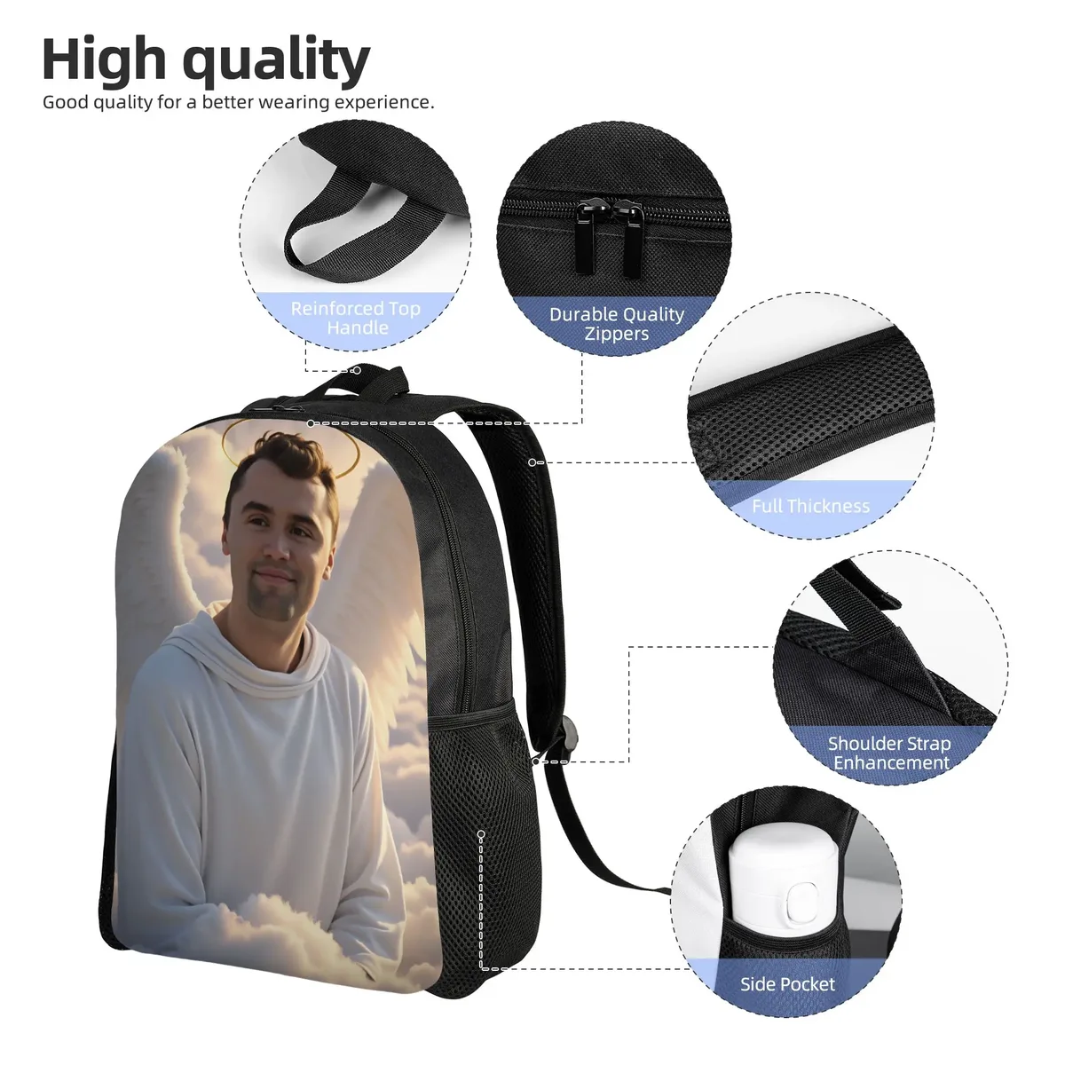sac à dos charlie kirk angelic advocate kawaii, sacs à dos légers pour garçons, sacs de sport pour lycée, sac à dos design