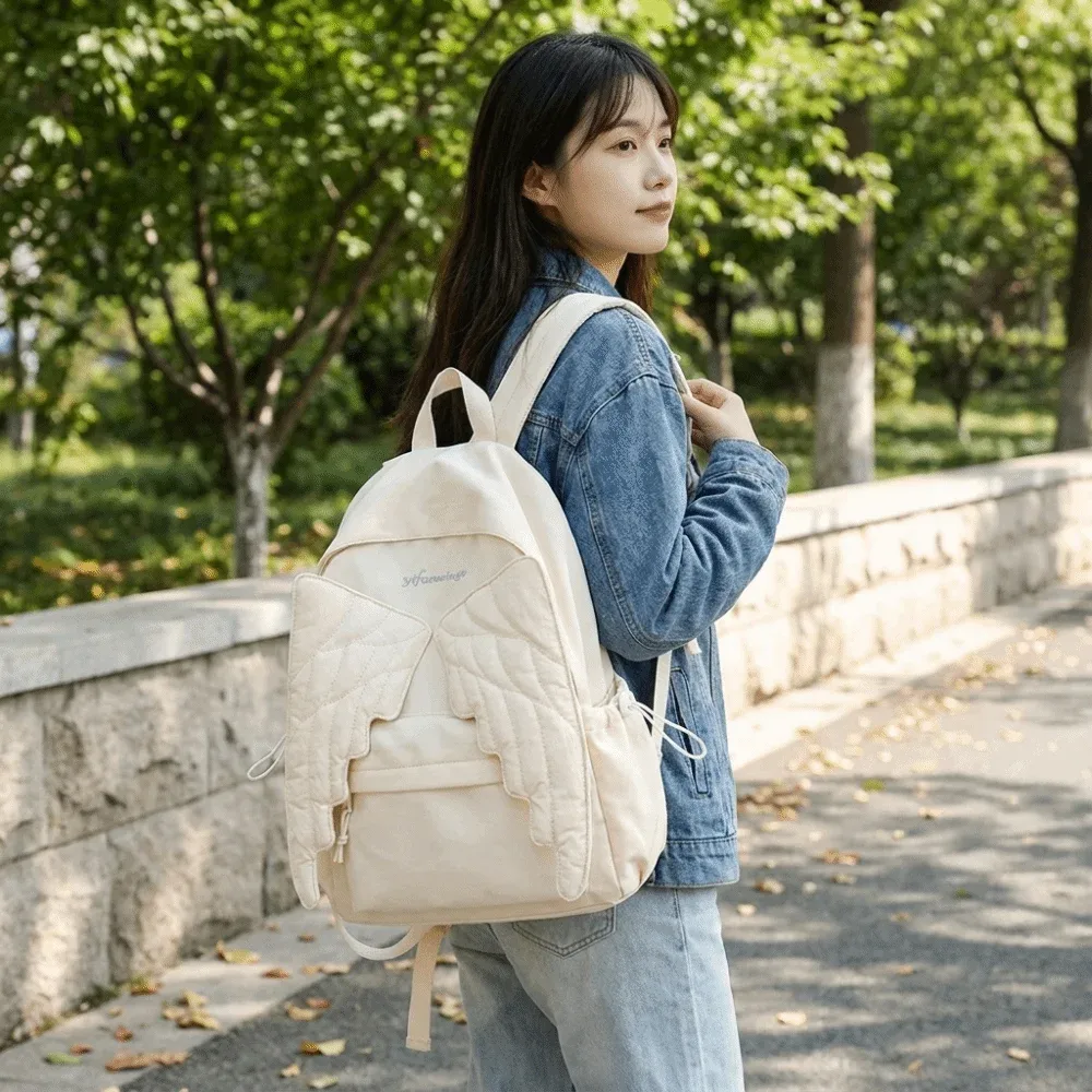 sac à dos y2k jk en nylon couleur unie avec ailes, style universitaire lolita, pour étudiants, sac d'école et de voyage