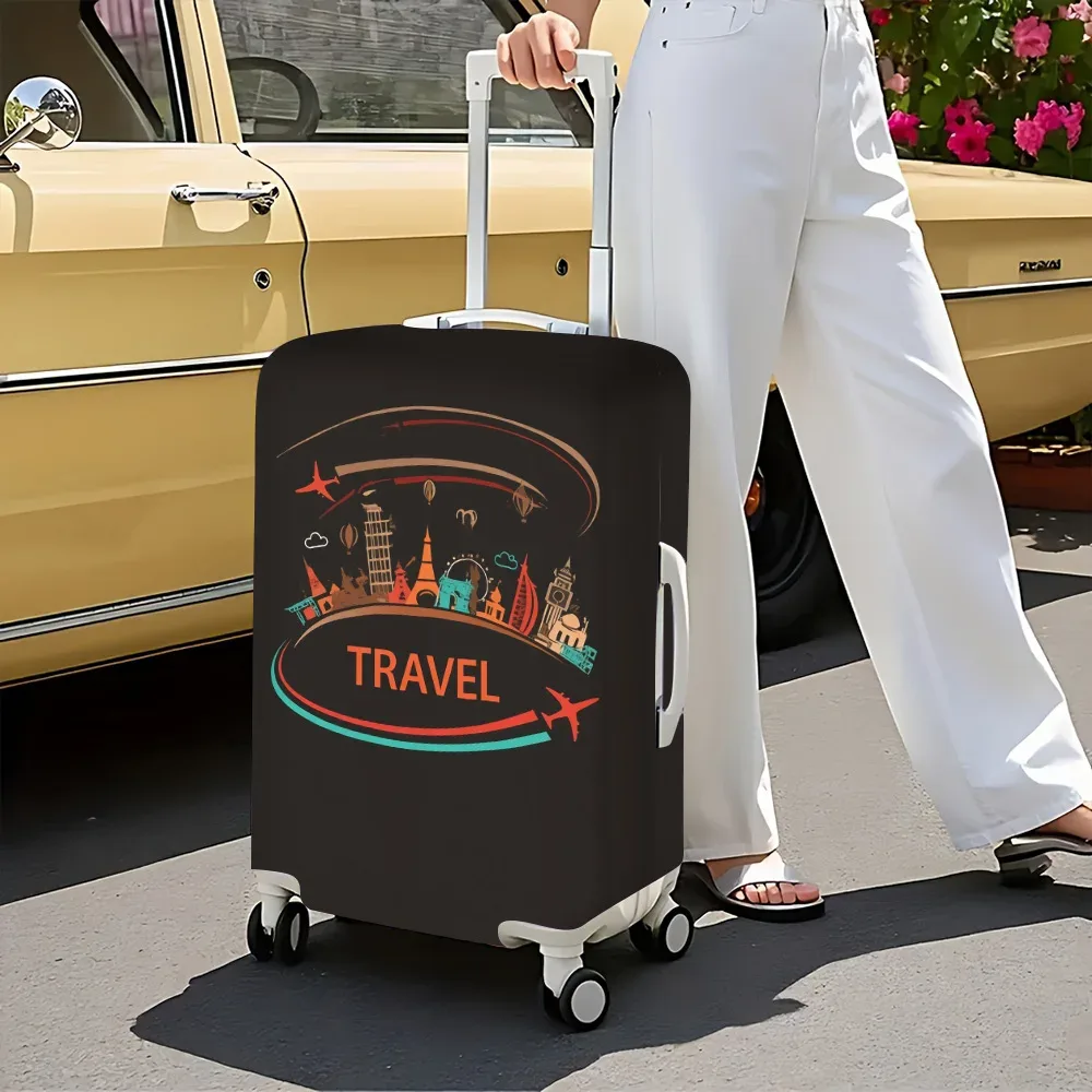 housse valise polyester design monde noir gris bleu voyages protection anti poussière élastiques accessoires