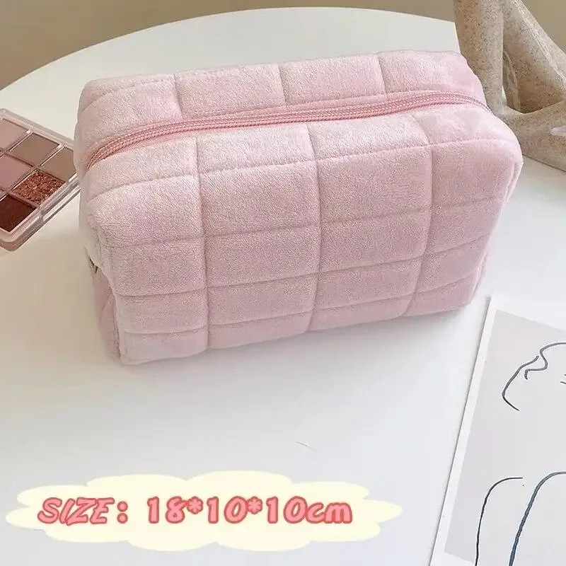 sac de rangement de cosmétiques en fourrure solide, grand sac de rangement de maquillage à fermeture éclair pour femmes, sac à main de papeterie, trousse à crayons de voyage, poinçon de toilette