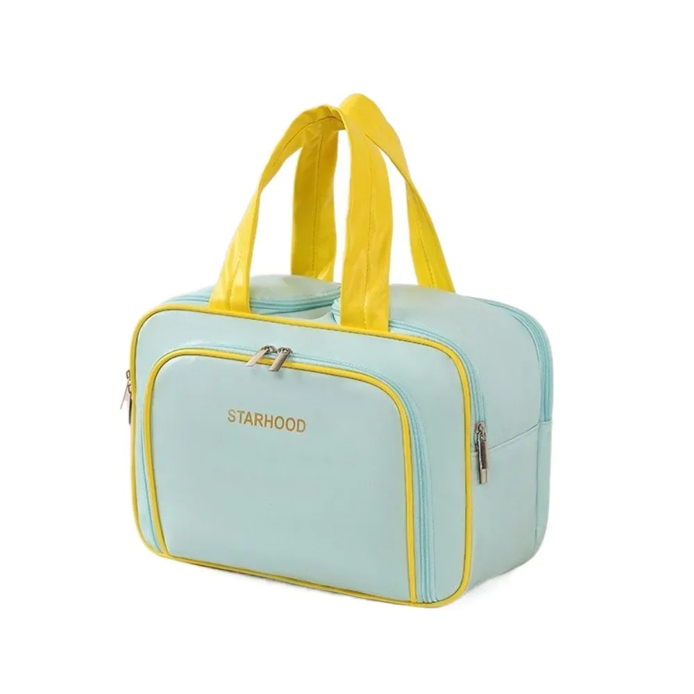 trousse de toilette de voyage de grande capacité, organisateur de maquillage léger en pu, plusieurs compartiments, poignée, mallette de rangement de voyage, salle de bain