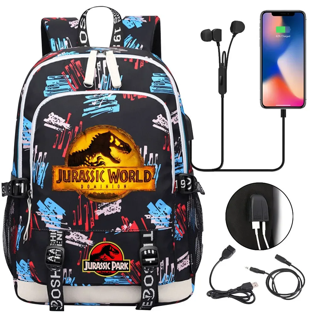 jurassic park world dinosaure adolescent usb charge sac à dos pour ordinateur portable femmes hommes filles garçons enfants école livre sac voyage sac à dos