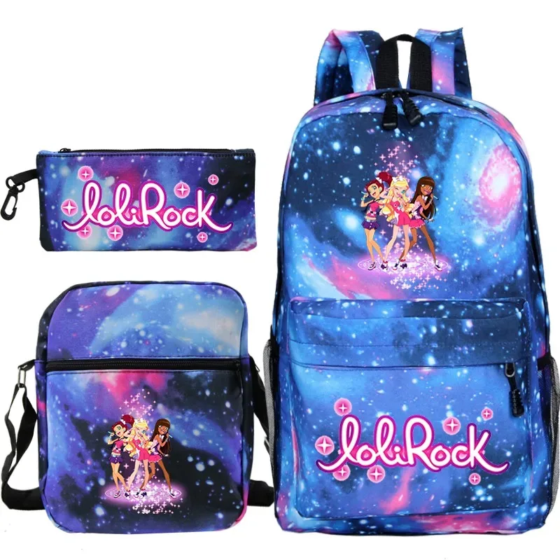 ensemble de sac à dos lolirock mignon pour garçons et filles, sacs d'école animés, sac à dos de voyage pour hommes et femmes, cadeau pour adolescents, 3 pièces