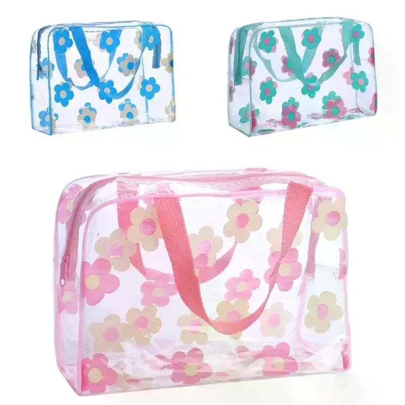 sacs de maquillage transparents en pvc, sacs cosmétiques imperméables à fleurs pour femmes, pochettes de rangement pour voyage, toilette et douche