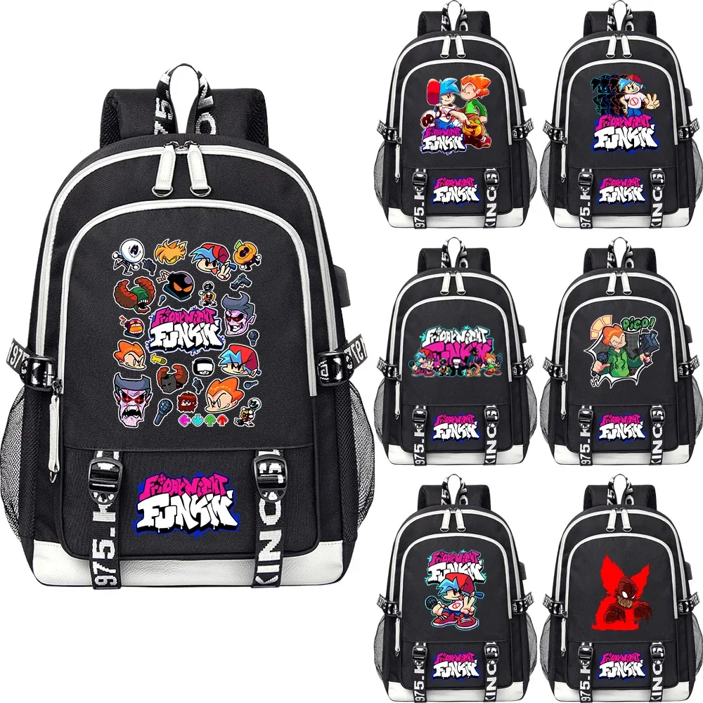 vendredi soir funkin enfants sac à dos haute qualité usb garçon fille sac d'école grande capacité hommes étudiants ordinateur portable sac à bandoulière
