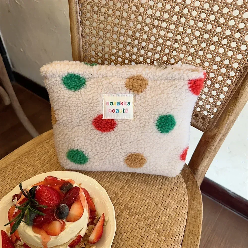 pochette rétro rayée pour femmes, sac à cosmétiques, trousse de toilette en peluche, sacs de maquillage, pochette de maquillage, étui de voyage, organisateur de cosmétiques