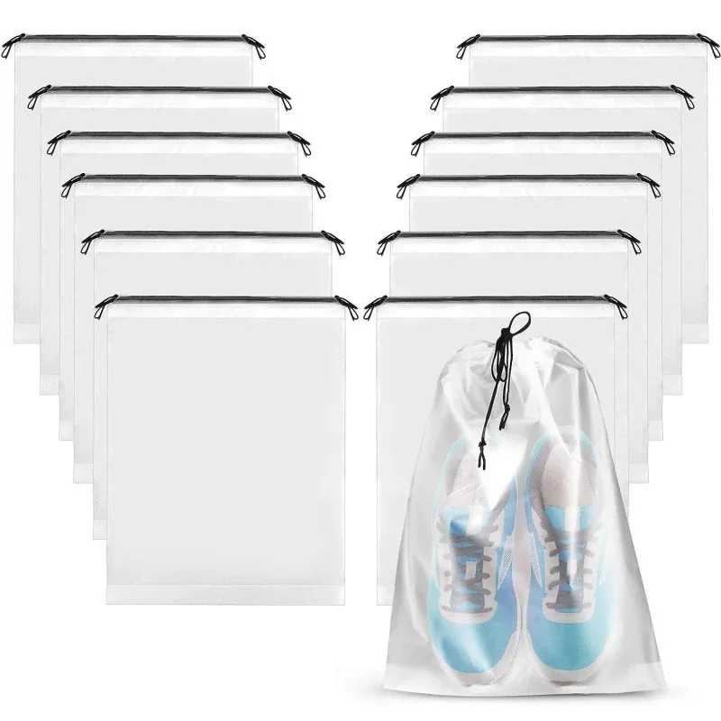 sacs de rangement pour chaussures avec cordon de serrage, sacs de voyage imperméables pour cosmétiques, sacs de rangement pour serviettes, sacs en plastique transparents portables, 5/10 pièces